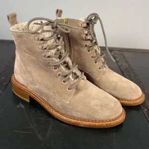 Vince Brown Tan Suede Shearling Cabria 3 Lace Up Combat Boots Size 5 US