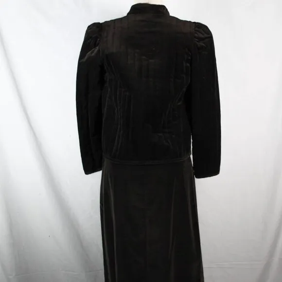 Vintage 1960s 1970s Black Brown Hued Velveteen Skirt Suit Set