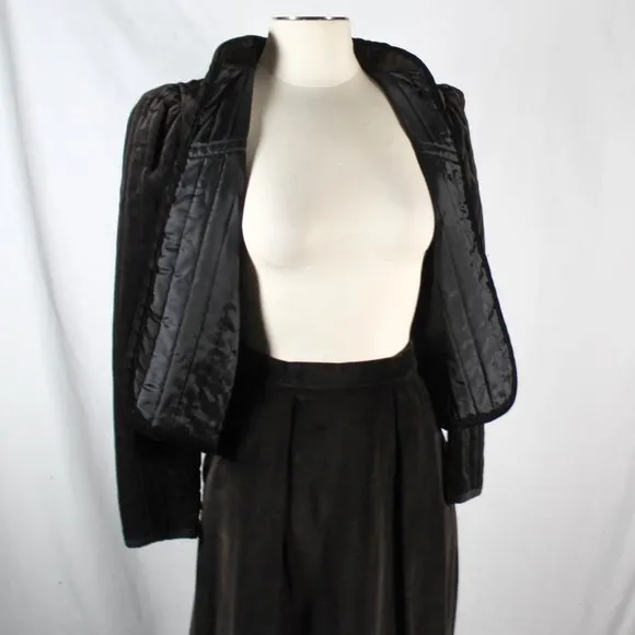 Vintage 1960s 1970s Black Brown Hued Velveteen Skirt Suit Set
