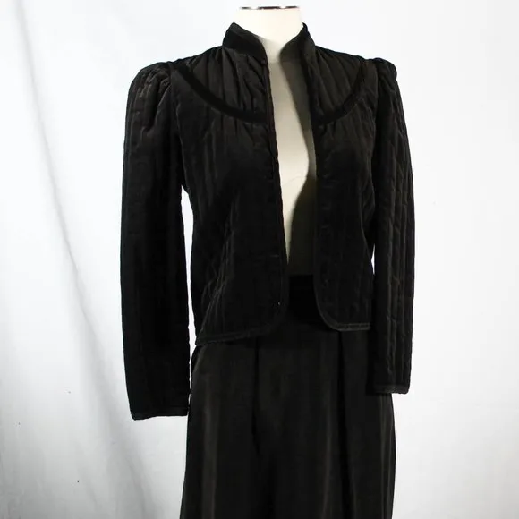 Vintage 1960s 1970s Black Brown Hued Velveteen Skirt Suit Set