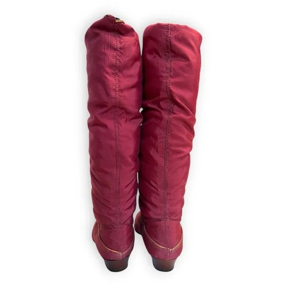 Vintage 1970's down filled maroon red knee high puffer boots pristine condition