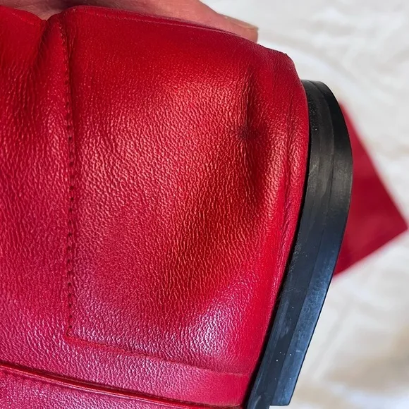 Vintage 1970's Fast Turn Cherry Red Genuine Leather Knee High Slip On Boots
