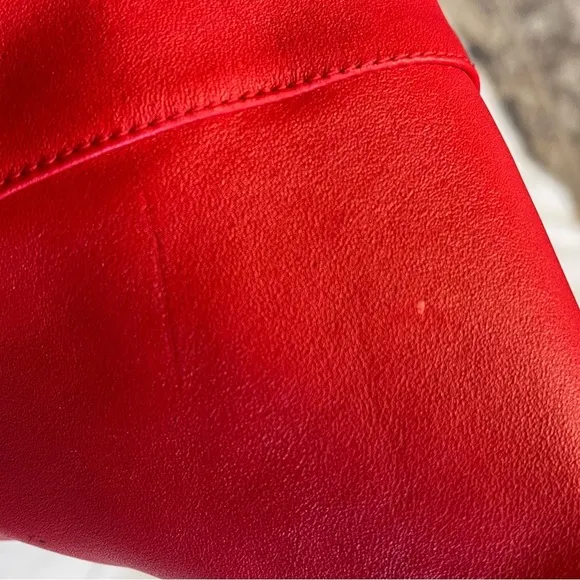 Vintage 1970's Fast Turn Cherry Red Genuine Leather Knee High Slip On Boots