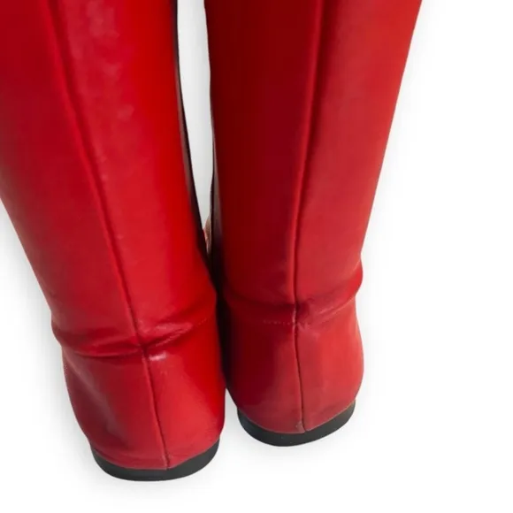 Vintage 1970's Fast Turn Cherry Red Genuine Leather Knee High Slip On Boots