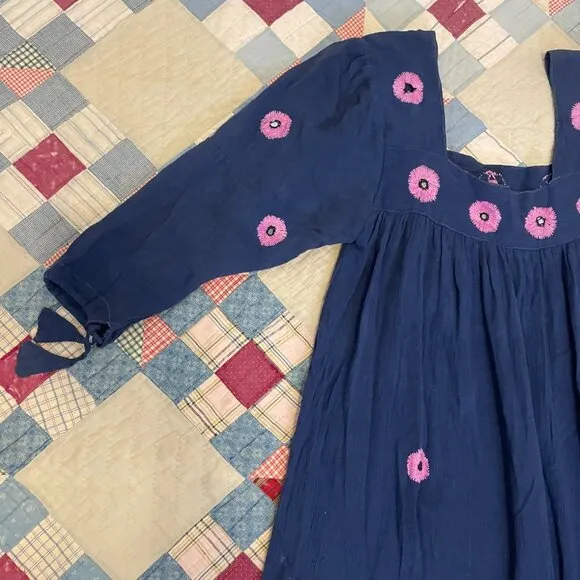 Vintage 1970s Kashmir Imports India Cotton Gauze Boho Hippie Dress Adini Phool