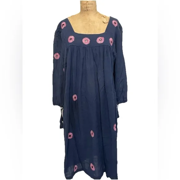 Vintage 1970s Kashmir Imports India Cotton Gauze Boho Hippie Dress Adini Phool