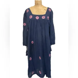Vintage 1970s Kashmir Imports India Cotton Gauze Boho Hippie Dress Adini Phool