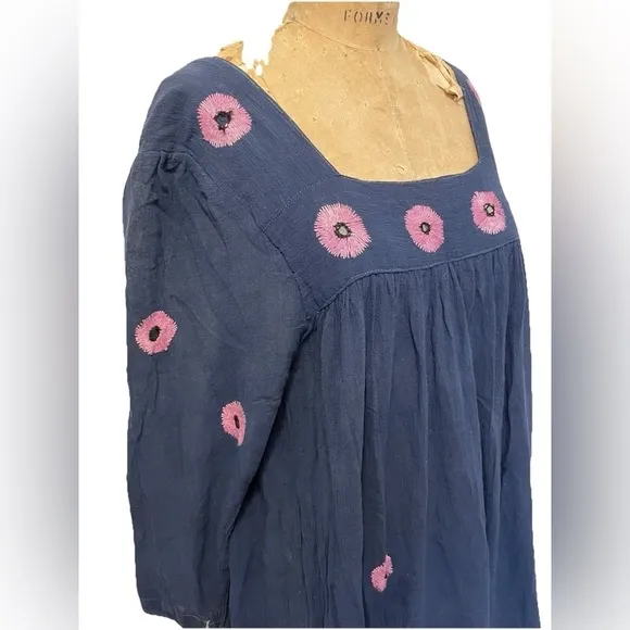 Vintage 1970s Kashmir Imports India Cotton Gauze Boho Hippie Dress Adini Phool