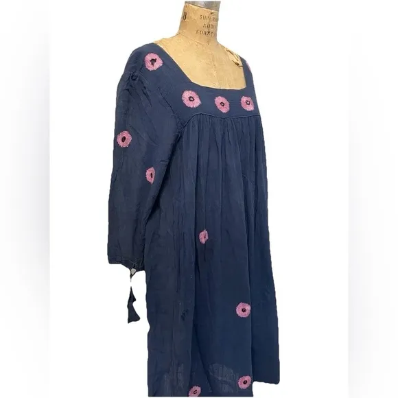 Vintage 1970s Kashmir Imports India Cotton Gauze Boho Hippie Dress Adini Phool