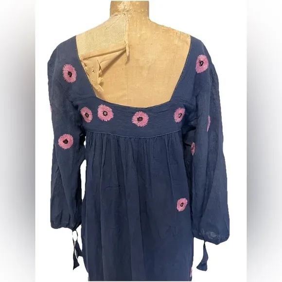Vintage 1970s Kashmir Imports India Cotton Gauze Boho Hippie Dress Adini Phool
