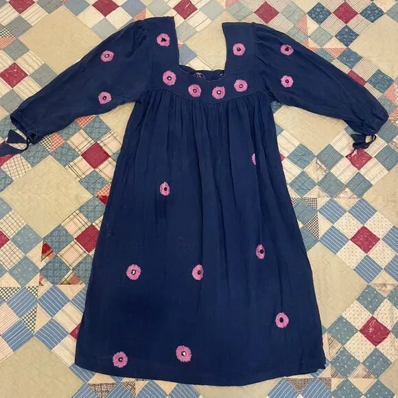 Vintage 1970s Kashmir Imports India Cotton Gauze Boho Hippie Dress Adini Phool