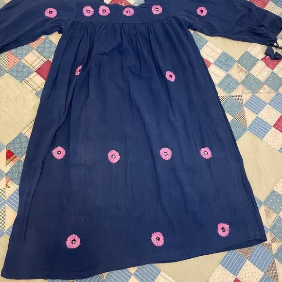Vintage 1970s Kashmir Imports India Cotton Gauze Boho Hippie Dress Adini Phool