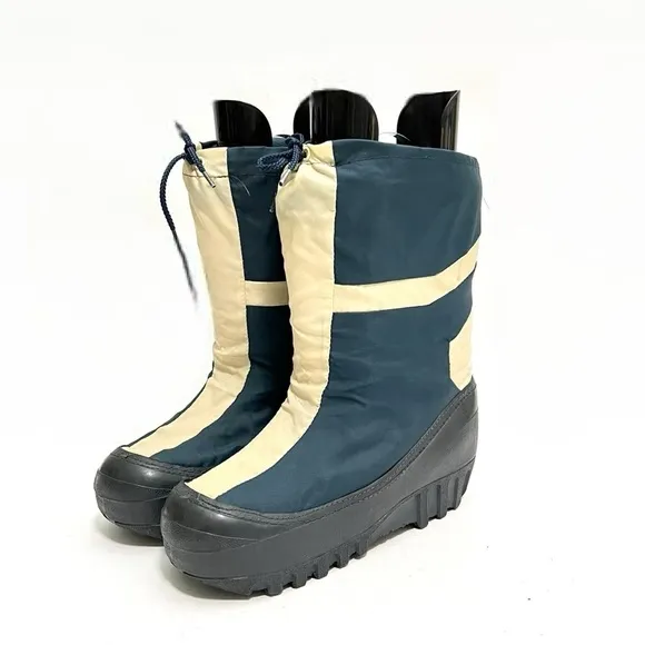 Vintage 1980s men’s beige and blue nylon platform winter moon boots