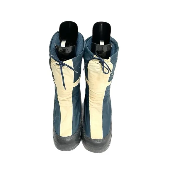 Vintage 1980s men’s beige and blue nylon platform winter moon boots