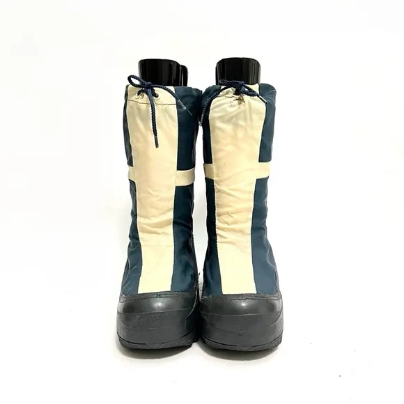 Vintage 1980s men’s beige and blue nylon platform winter moon boots