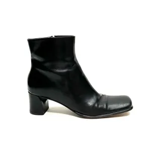 Vintage 1990s black leather square toe zip up It Girl ankle boots