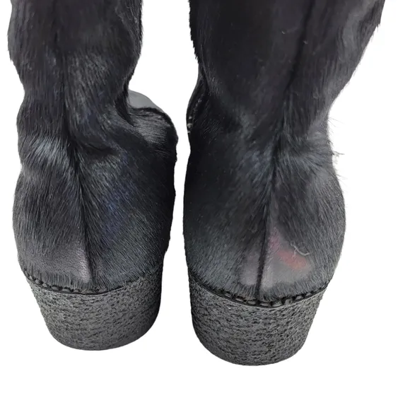 Vintage 50s 60s Black Pony Hair Fur Textured Sole Ankle side Zip Go Go Boots