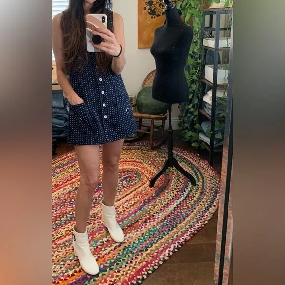 Vintage 60s/70s Evan Picone Navy &amp; White Button Up Vest Mini Dress