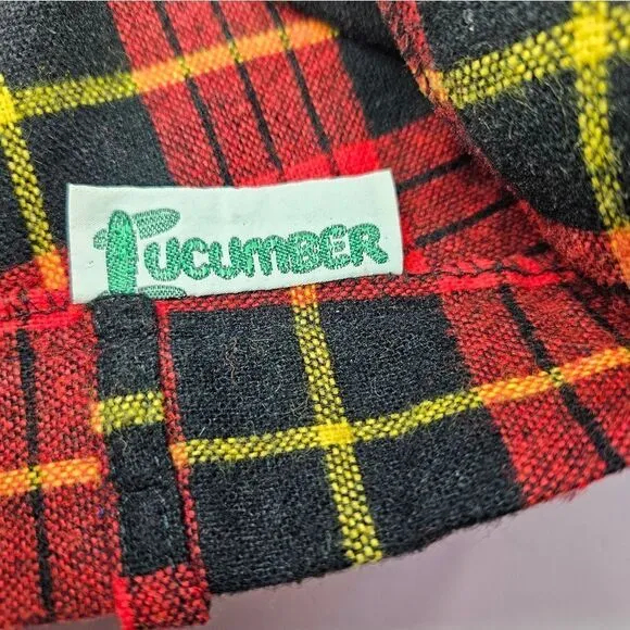 Vintage '70s Cucumber ILGWU Red Tartan Plaid Wool Midi A-Line Swing Skirt 9/10