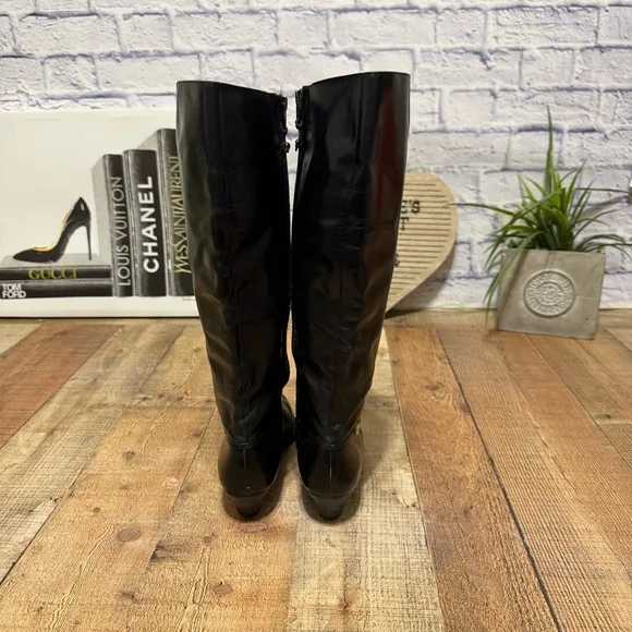 vintage 70s SALVATORE FERRAGAMO black tall leather riding boots 9.5 AA