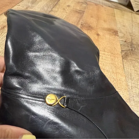 vintage 70s SALVATORE FERRAGAMO black tall leather riding boots 9.5 AA