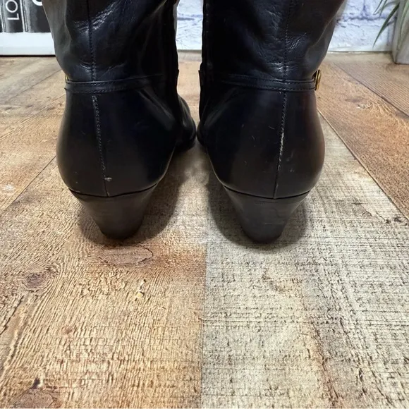 vintage 70s SALVATORE FERRAGAMO black tall leather riding boots 9.5 AA