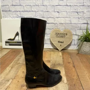 vintage 70s SALVATORE FERRAGAMO black tall leather riding boots 9.5 AA