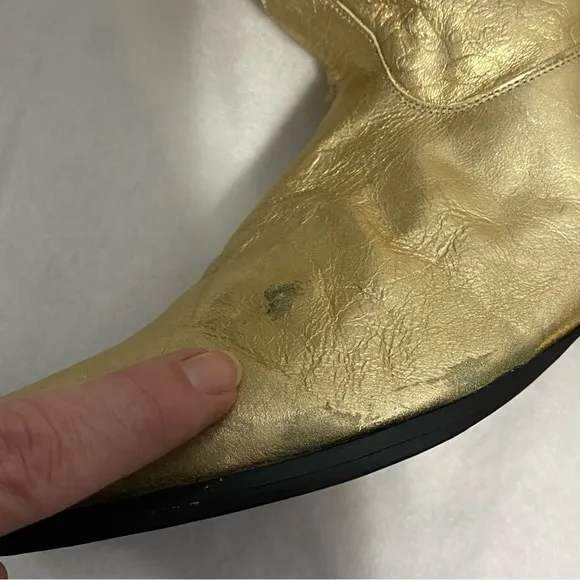 Vintage 80s 90s Steve Fleming Gold boots Western mid Calf slouchy Disco cowgirl