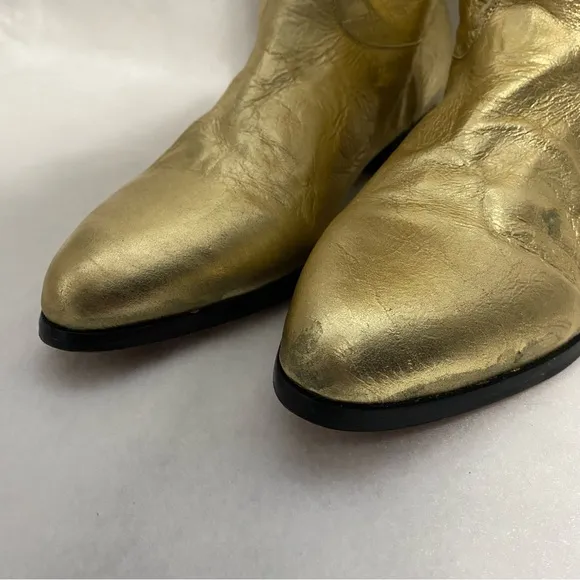 Vintage 80s 90s Steve Fleming Gold boots Western mid Calf slouchy Disco cowgirl