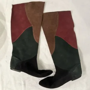 Vintage 80s Chandlers Suede Color Block Flat Tall Slouchy Boots 9 RARE boho