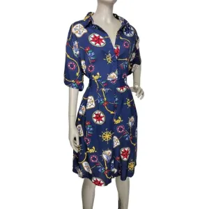 Vintage 80s Nautical Print Button-Down Top &amp; Ultra High-Waist Shorts Set