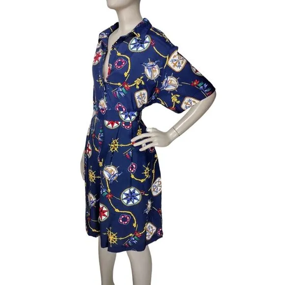 Vintage 80s Nautical Print Button-Down Top &amp; Ultra High-Waist Shorts Set
