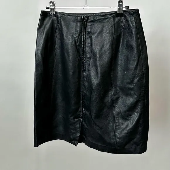 VINTAGE 90S BLACK GENUINE LEATHER MINI SKIRT SOPHISTICATED MINIMAL SIZE-8