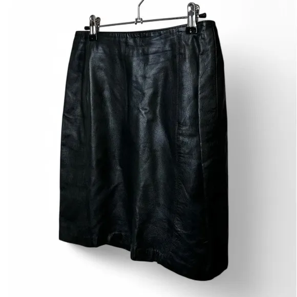 VINTAGE 90S BLACK GENUINE LEATHER MINI SKIRT SOPHISTICATED MINIMAL SIZE-8