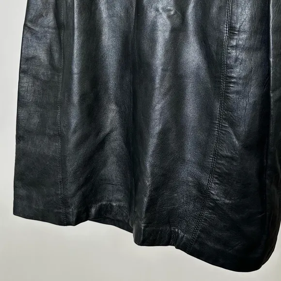 VINTAGE 90S BLACK GENUINE LEATHER MINI SKIRT SOPHISTICATED MINIMAL SIZE-8