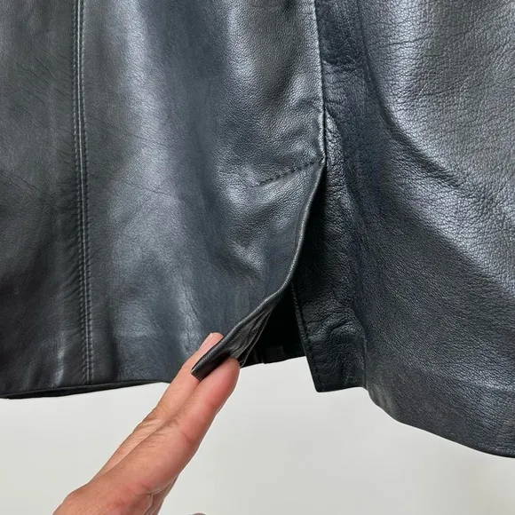 VINTAGE 90S BLACK GENUINE LEATHER MINI SKIRT SOPHISTICATED MINIMAL SIZE-8