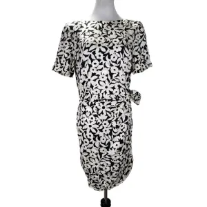 Vintage 90s Liz Claiborne Dress Size L Black Floral Silk Faux Wrap Sarong