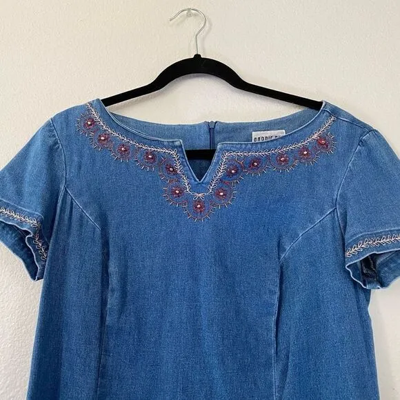 Vintage 90’s Robbie Bee Denim Embroidered Mini Dress