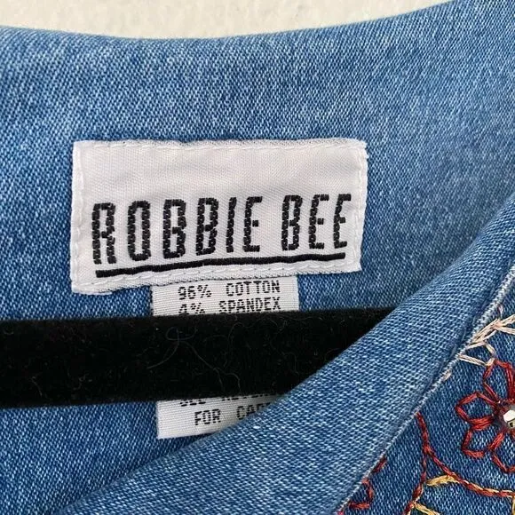 Vintage 90’s Robbie Bee Denim Embroidered Mini Dress