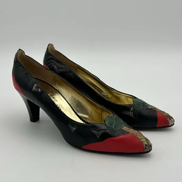 Vintage Albanese‎ Roma Italy Leather Women Flat Snakeskin Shoes Size 9.5  EUR 40