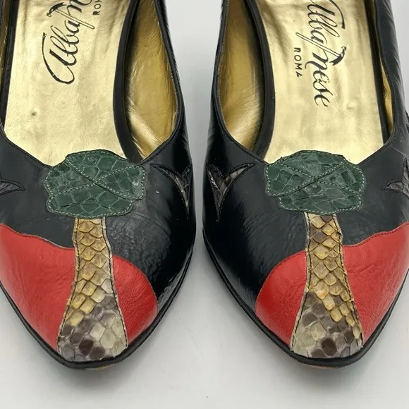 Vintage Albanese‎ Roma Italy Leather Women Flat Snakeskin Shoes Size 9.5  EUR 40