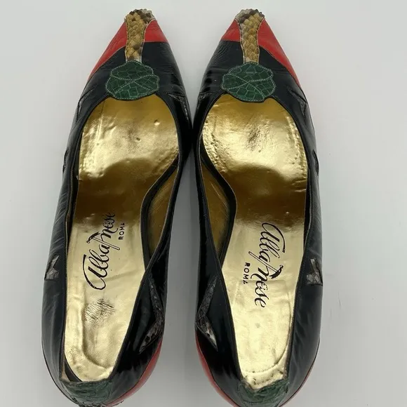 Vintage Albanese‎ Roma Italy Leather Women Flat Snakeskin Shoes Size 9.5  EUR 40