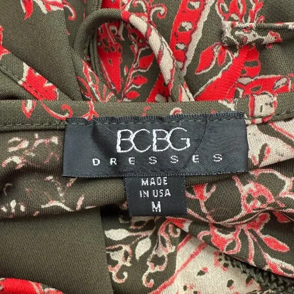 Vintage BCBG Paisley Open Back Mini Dress Women's Medium Green Red Y2K Party