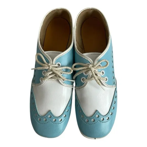 Vintage Brunswick Bowling Shoes Blue White Leather Ladies Saddle Oxford Shoes, 6