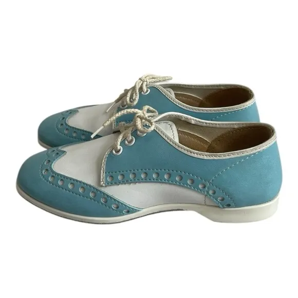 Vintage Brunswick Bowling Shoes Blue White Leather Ladies Saddle Oxford Shoes, 6