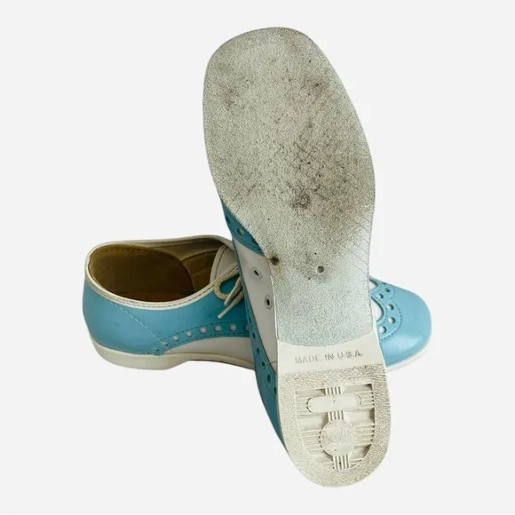 Vintage Brunswick Bowling Shoes Blue White Leather Ladies Saddle Oxford Shoes, 6