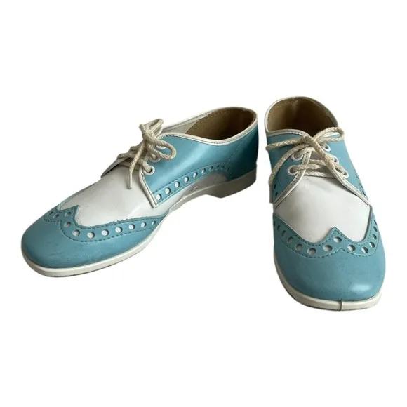 Vintage Brunswick Bowling Shoes Blue White Leather Ladies Saddle Oxford Shoes, 6