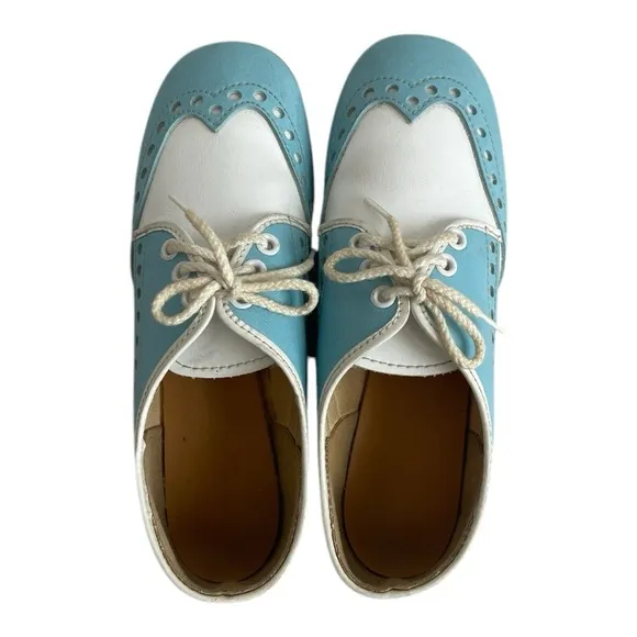 Vintage Brunswick Bowling Shoes Blue White Leather Ladies Saddle Oxford Shoes, 6