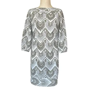 Vintage Burt Stanley 1960s Retro White Olive Green Shift Dress 60s Mod