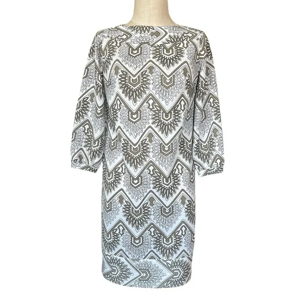 Vintage Burt Stanley 1960s Retro White Olive Green Shift Dress 60s Mod